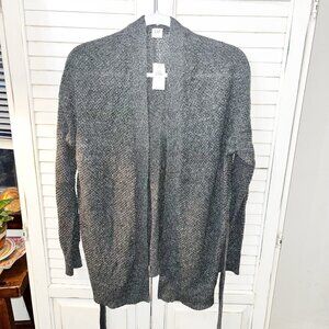 Gap Textured Knit Belted Cardigan Charcoal Grey Large 100% Cotton